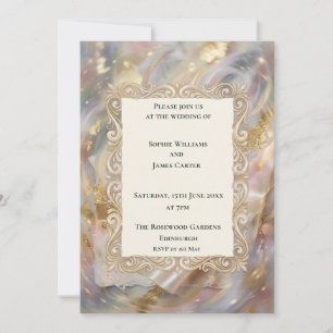 Convite de Casamento Pastel Mármore Dourado
