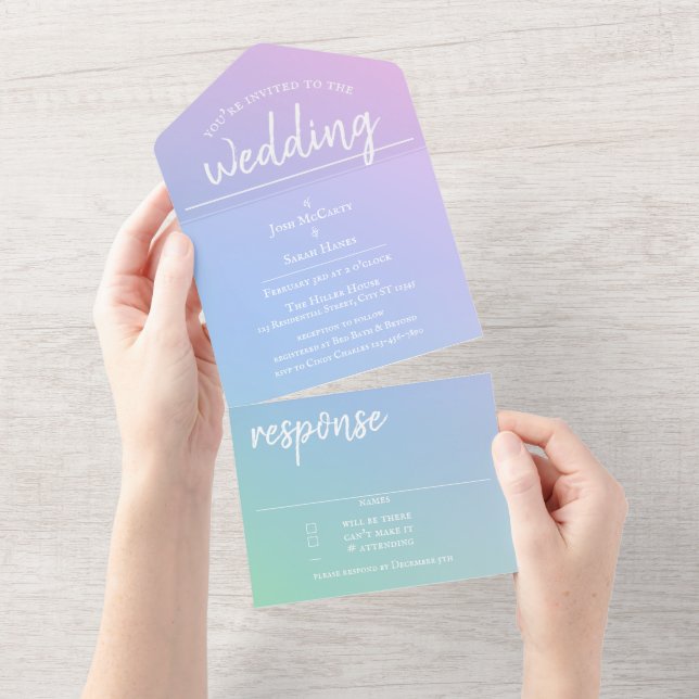 Convite de Casamento Pastel Rainbow Tudo em Um (Tearaway)
