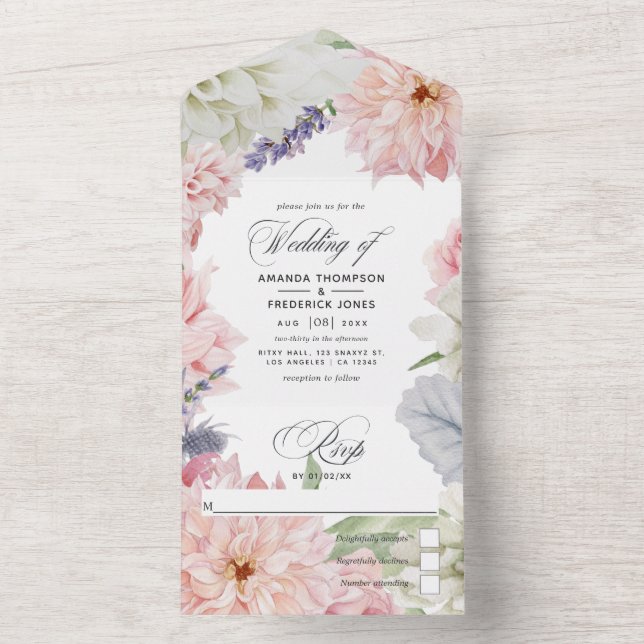 Convite de Casamento Pastel Rosa Blush Dahlia Tudo (Interno)