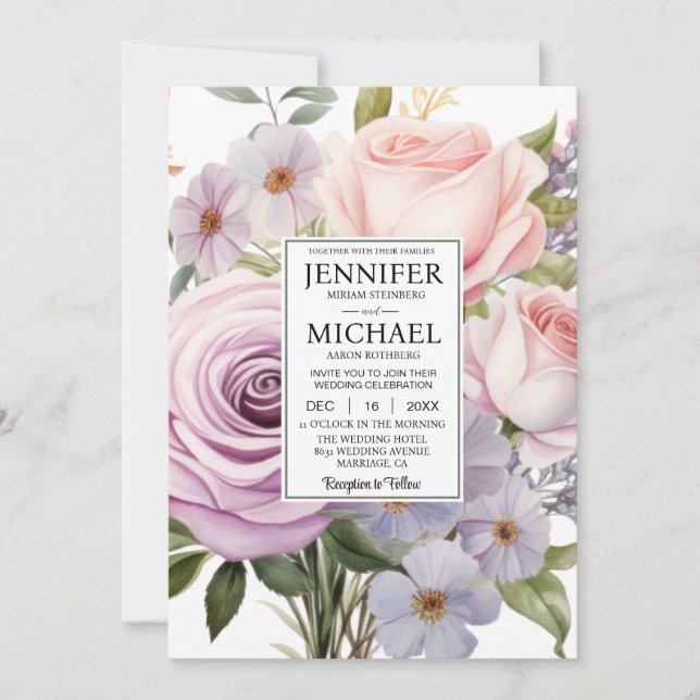 Convite de Casamento Pastel Rose All-In-One Ver Pa (Frente)