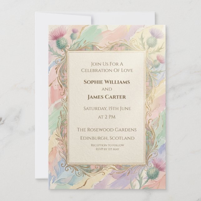 Convite de Casamento Pastel Thistle (Frente)