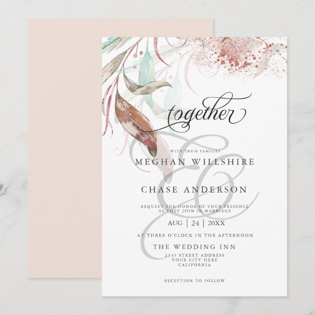 CONVITE DE CASAMENTO | Pastel Watercolor Wispy Fol (Frente/Verso)