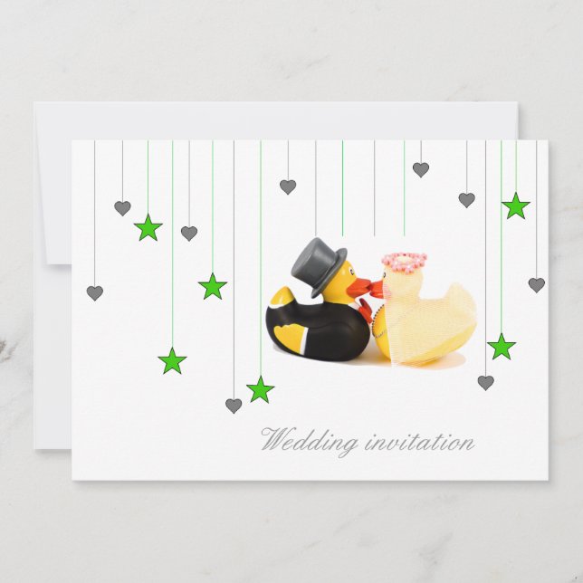 Convite de casamento patos estrelas e corações (Frente)
