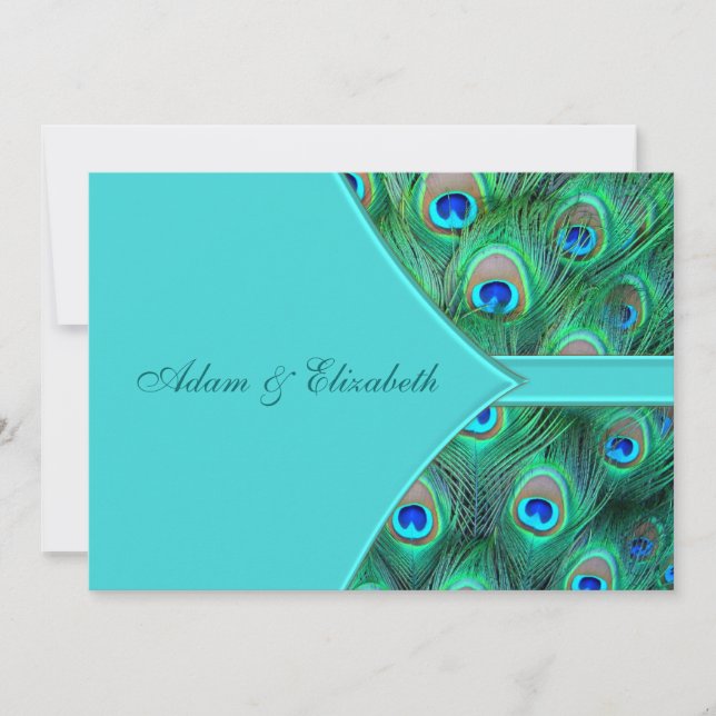 Convite de Casamento Pavão Azul Turquesa (Frente)