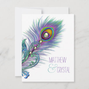 Convite de Casamento Pavão Azul Turquesa e Roxo