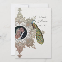 Convite de Casamento Pavão Barroco - Marrom Mocha
