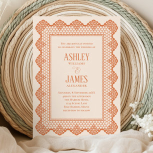 Convite de Casamento Peach Chantilly Lace Border A