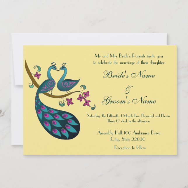 Convite de Casamento Peacock, palha (Frente)