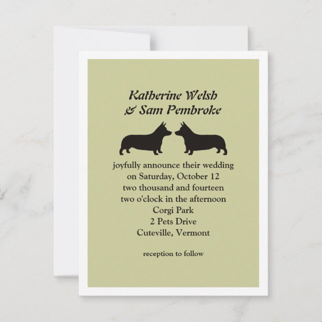 Convite de Casamento Pembroke Welsh Corgis (Frente)