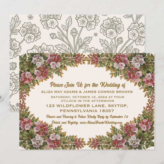 Convite de Casamento Pennsylvania Mountain Laurel (Frente/Verso)