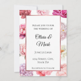 Convite de Casamento Peônia Aquarela | Dourado Ros