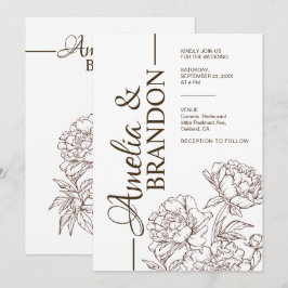 Convite de Casamento Peônia Minimalista Luxo