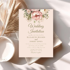 Convite de Casamento Peônia Rosa Empoeirado