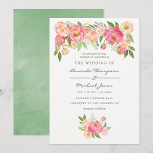 Convite de Casamento Peônias Aquarela Primavera