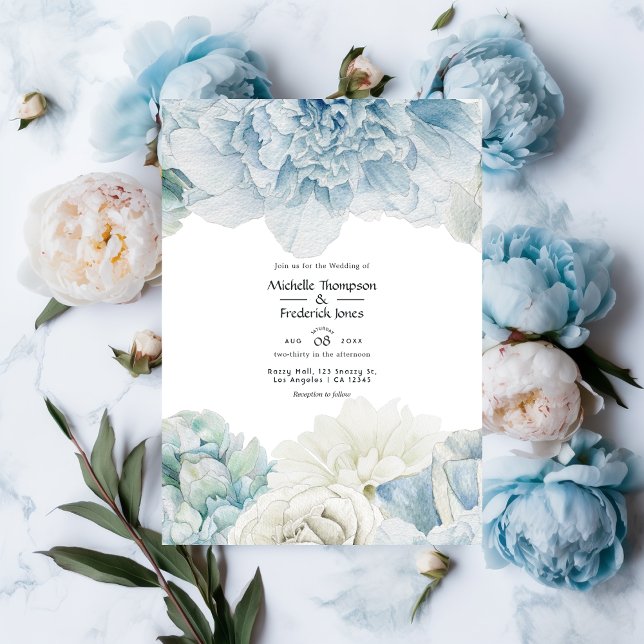 Convite de Casamento Peônias Azuis (Criador carregado)