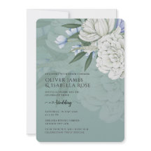 Convite de Casamento | Peônias Brancas e Verde Sag
