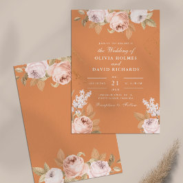 Convite de Casamento Peônias Dourado Boêmio