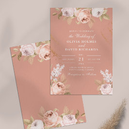 Convite de Casamento Peônias Rosa Boêmio