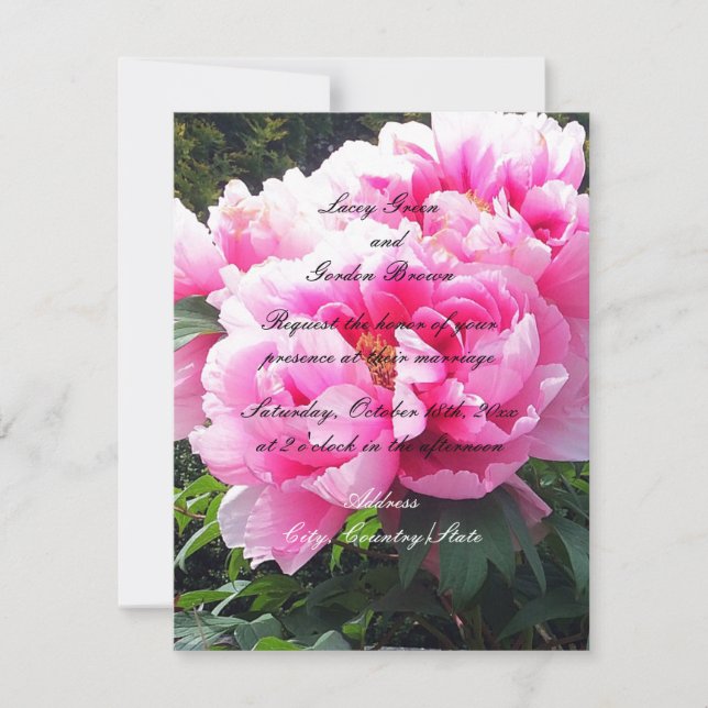Convite de Casamento Peônias Rosa Bonito (Frente)