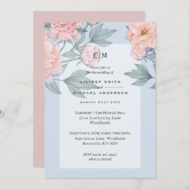 Convite de Casamento Peônias Rosa Corado Pêssego R