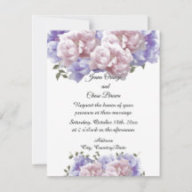 Convite de Casamento Peônias Rosa e Roxo