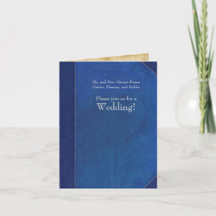 Convite de Casamento Pequeno Azul Vintage Dobrável