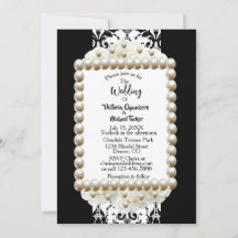 Convite de Casamento Pérola Damask Preto e Branco 