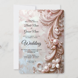 Convite de Casamento Pérola e Floral Rosa Ornament