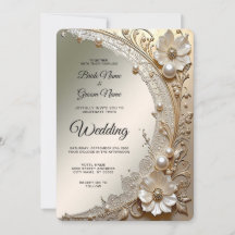 Convite de Casamento Pérolas Flores Brancas Modern