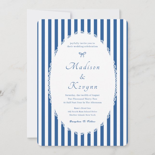Convite de Casamento Personalizado Azul Vintage  (Frente)
