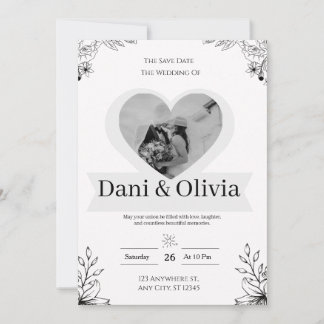 Convite de Casamento Personalizado Clássico Preto