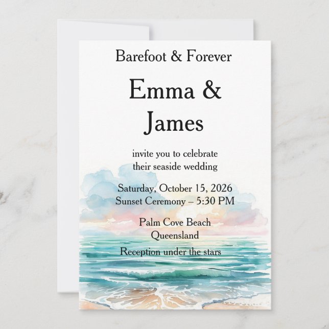 Convite de Casamento Personalizado com Aquarela na (Frente)