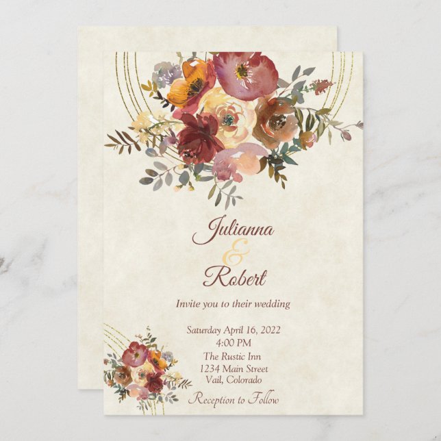 Convite de casamento personalizado com flores de o (Frente/Verso)