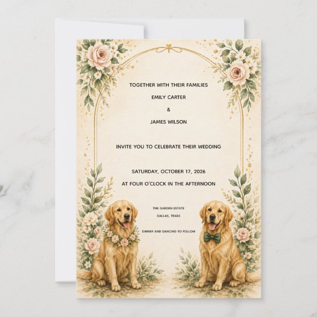 Convite de Casamento Personalizado com Golden Retr (Frente)