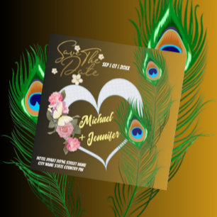 Convite de Casamento Personalizado com Pena de Pav