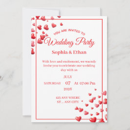 Convite de Casamento Personalizado Coração Rosa