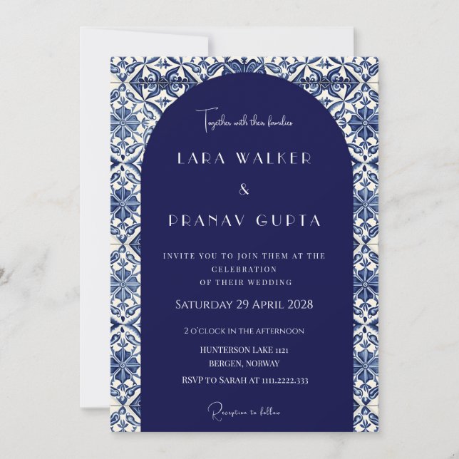Convite de Casamento Personalizado de Azulejos de  (Frente)