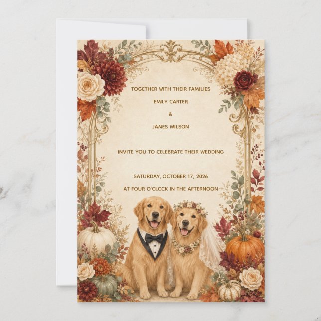 Convite de Casamento Personalizado de Outono com G (Frente)