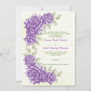 Convite de casamento personalizado de rosas roxos 