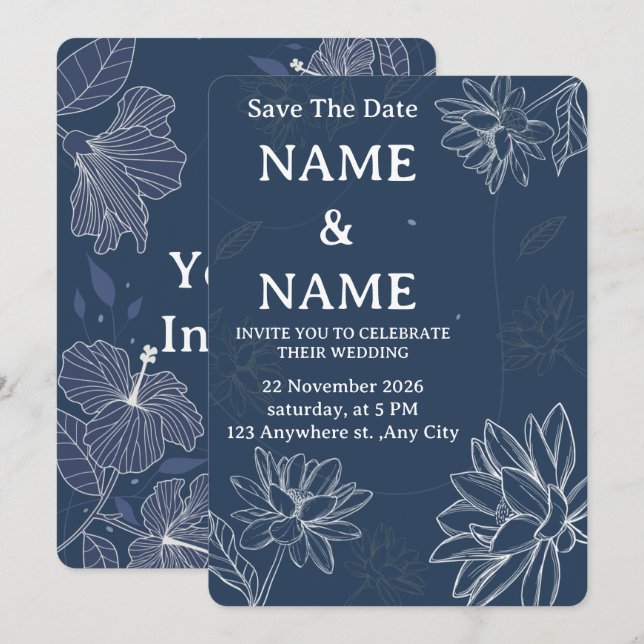 Convite de Casamento Personalizado Elegante (Frente/Verso)