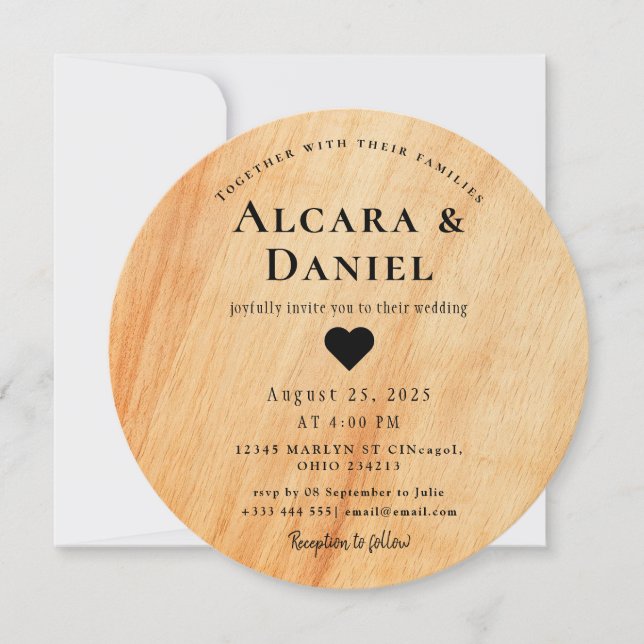 Convite de Casamento Personalizado em Madeira (Frente)