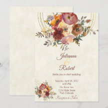 Convite de casamento personalizado floral e dourad
