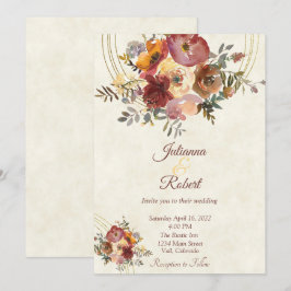 Convite de casamento personalizado floral e dourad