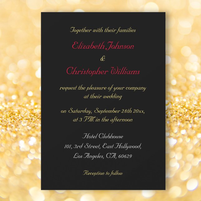 Convite de Casamento Personalizado Preto Elegante  (Elegant Black Faux Gold Custom Wedding Invitation)