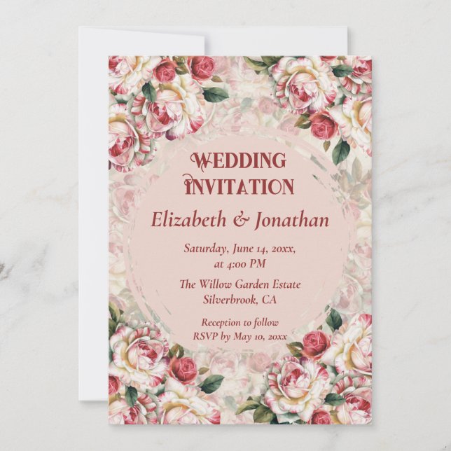 Convite de casamento personalizado Rosas Vermelhas (Frente)