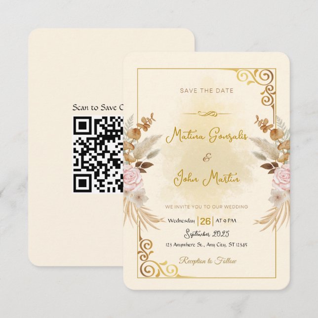 Convite de Casamento Personalizado Save the Date c (Frente/Verso)