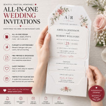 Convite de Casamento Personalizado Tudo-em-Um com 