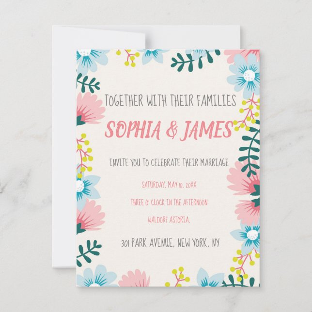 Convite De Casamento Personalizar Flor Floral Rosa (Frente)