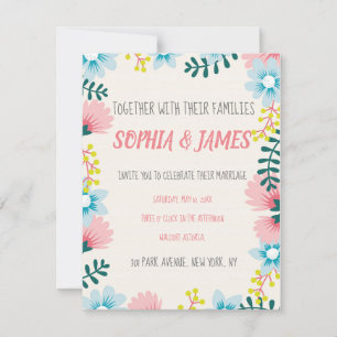 Convite De Casamento Personalizar Flor Floral Rosa