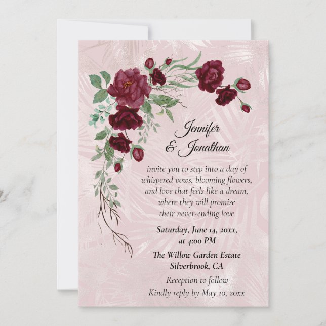 Convite de Casamento Personalizável com Rosas Verm (Frente)